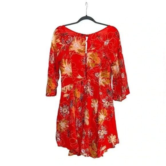 Free People All Eyes on You Mini Swing Dress Floral Red Size 2 - Picture 3 of 9